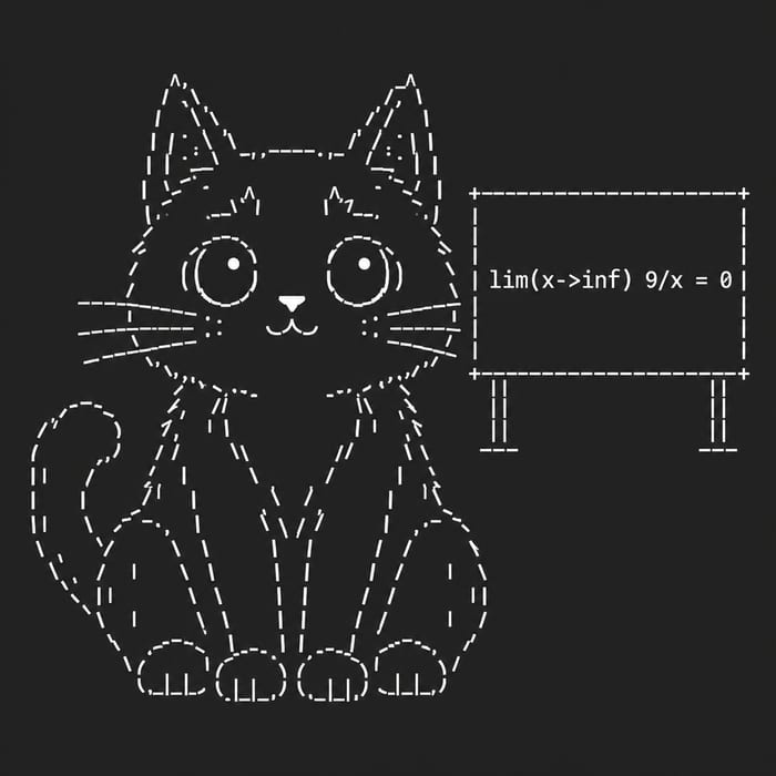 Hypercatculus logo: a seated cat made of crisp white ASCII characters on dark charcoal.